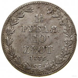 1 1/2 rubles = 10 zlotys, 1836 MW, Warsaw; small numerals....