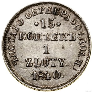 15 kopiejek = 1 złoty, 1840 НГ, Petersburg; litery Н - ...