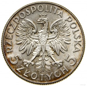 5 złotych, 1933, Warszawa; Głowa kobiety w czepcu; Kop....
