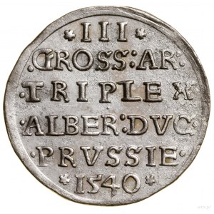 Trojak, 1540, Królewiec; końcówka napisu PRVSS na awers...