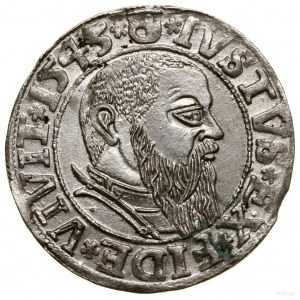 Grosz, 1543 !, Królewiec; długa broda księcia, końcówka l...