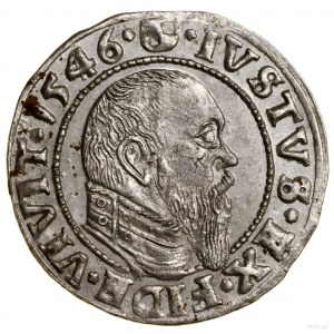 Grosz, 1546, Królewiec; książę z wysokim kołnierzem, ko...