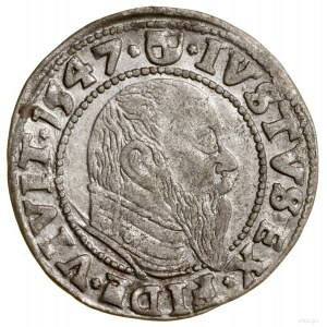 Grosz, 1547, Królewiec; książę z wysokim kołnierzem, ko...