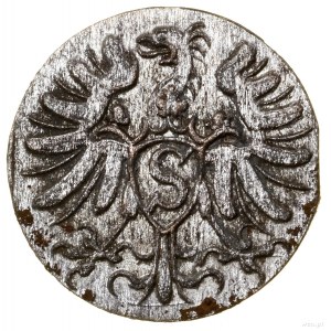 Denar, 1571, Królewiec; nad monogramem dziewięciopłatko...