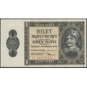 1 złoty, 1.10.1938; seria IJ, numeracja 7601545; Lucow ...