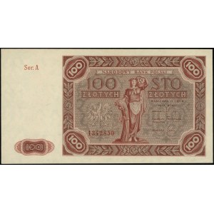 100 złotych, 15.07.1947; seria A, numeracja 1342850; Lu...