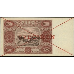 100 złotych, 15.07.1947; czerwone przekreślenie i pozio...