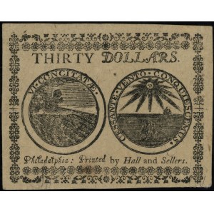 30 dolarów, 22.07.1776; numeracja 8336; Friedberg CC-46...