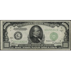 1.000 dolarów, 1934; seria G 00205362 A, zielona pieczę...