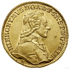 Ducat, 1784, Salzburg; Bust of the archbishop to the right, p...