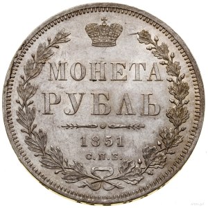 Rubel, 1851 СПБ ПA, Petersburg; Św. Jerzy bez płaszcza,...