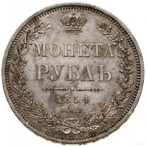 Rubel, 1854 СПБ HI, Petersburg; osiem gałązek laurowych...