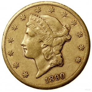 20 dolarów, 1890 CC, Carson City; typ Liberty Head, z m...