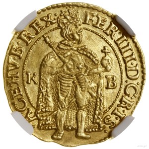 Dukat, 1656 KB, Kremnica; Av: Figur des Königs stehend in ...