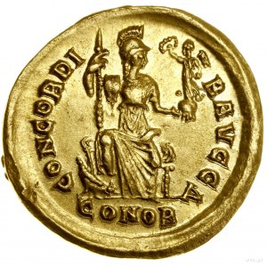 Solidus, (397-402), Constantinople; Av: Bust of Emperor...