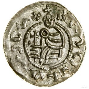 Denár, (pred 1050), Praha; Av: Busta kniežaťa na...