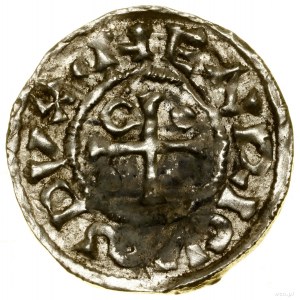 Denár, (985-995), Regensburg, mincovna Ag; Av: Kříž, v k...