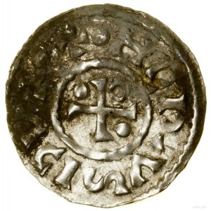 Denarius, (985-995), Regensburg, minter Aljan; Av: Cross, ...