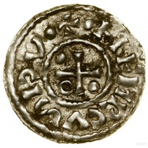 Denarius, (985-995), Regensburg, minter Aljan; Av: Cross, ...