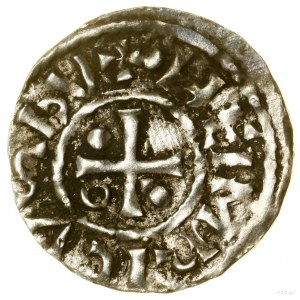 Denarius, (985-995), Regensburg, minter Aljan; Av: Cross, ...