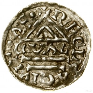 Denarius, (985-995), Regensburg, Vald minter; Av: Cross, w...
