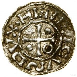 Denarius, (985-995), Regensburg, Vald minter; Av: Cross, w...