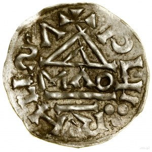Denarius, (985-995), Regensburg, Mauro minter; Av: Cross, ...