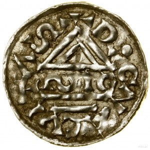 Denarius, (985-995), Regensburg, Sigu minter; Av: Cross, w...