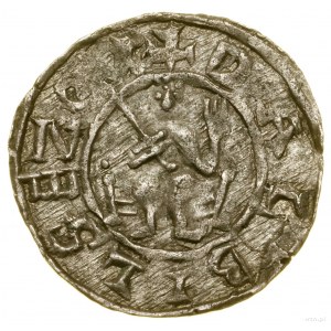 Denár, (asi 1107-1113), Krakov; Av: Kníže, sedící na...