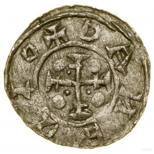 Denár, (asi 1107-1113), Krakov; Av: Kníže, sedící na...