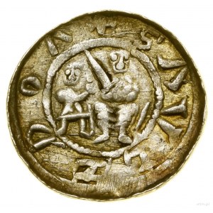 Denár, (1138-1146); Av: princ na trůně s mečem v l...