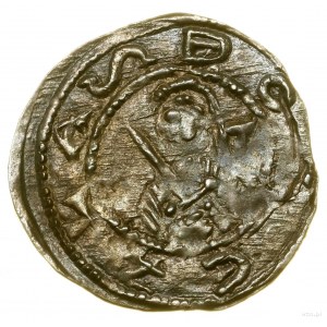 Denar, (1157-1166); Aw: Półpostać na wprost, trzymająca...