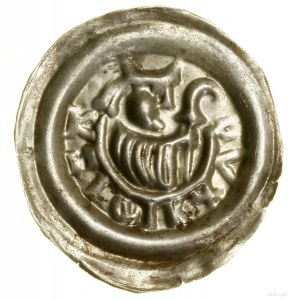 Brakteat, (po cca 1220); Polopostavy biskupa vpravo, tri...