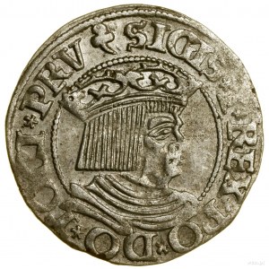 Groš, 1535, Gdaňsk; iniciály: na aversu a reversu....