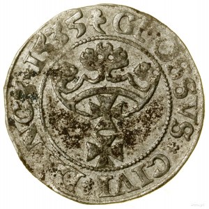 Groš, 1535, Gdaňsk; iniciály: na aversu a reversu....