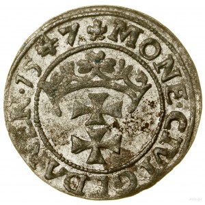 Szeląg, 1547, Gdańsk; znaki inicjalne: na awersie trójl...