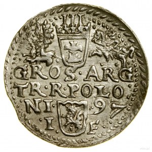 Trojak, 1597, Olkusz; nowy typ popiersia króla (korona ...