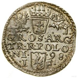 Trojak, 1598, Olkusz; duże popiersie władcy, w legendzi...
