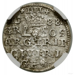 Trojak, 1588, Riga; kleine Büste des Königs AU58