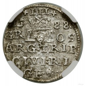 Trojak, 1588, Ryga; małe popiersie króla AU58
