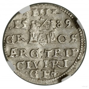 Trojak, 1589, Riga; Spitze der Averslegende LI, Marke mi...