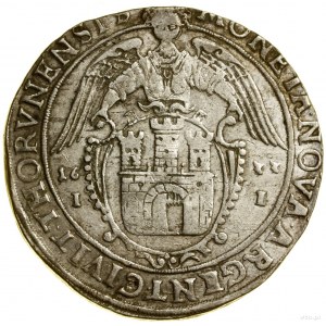 Thaler, 1633, Toruń; Av: Halbfigur des Königs, der eine Münze hält...