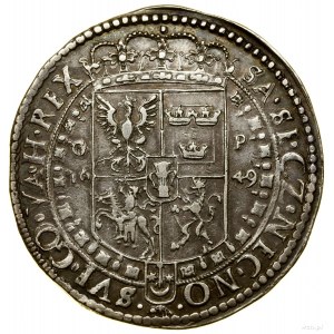 Thaler, 1649 AT, Kraków; Av: Half-figure of the king in an ornate ...