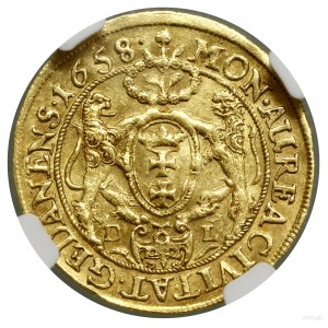 Ducat, 1658, Gdansk; Av: Bust of the ruler to the right, IOH ...