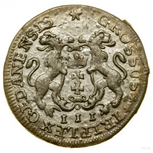 Trojak, 1755, Danzig; unter dem Wappen von Danzig Ziffer III, Krieg...