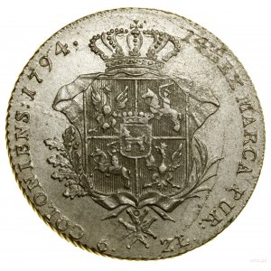 Talar sześciozłotowy, 1794, Warszawa; Aw: Głowa króla w...