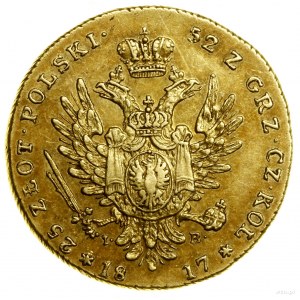 25 złotych, 1817, Warszawa; Aw: Głowa cara w prawo i na...