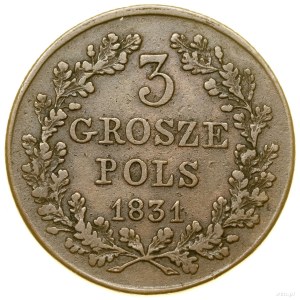 3 grosze, 1831 KG, Warszawa; łapy proste Orła, bez krop...