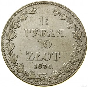 1 1/2 rubla = 10 złotych, 1836 MW, Warszawa; duże cyfry...