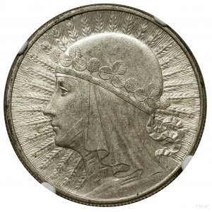 10 złotych, 1932, Londyn; Głowa kobiety w czepcu - bez ...